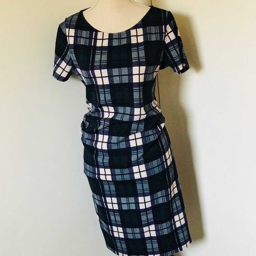 Green Plaid Print Fitted Maternity Dress